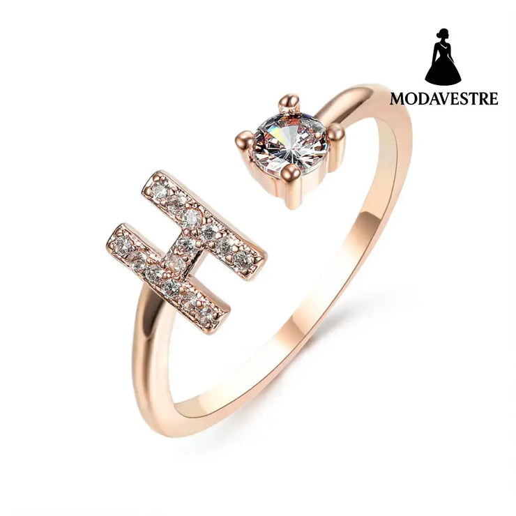 New Design Adjustable 26 Initial Letter Ring Fashion Jewelry For Women Simple Elegant Jewelry Rose gold / H