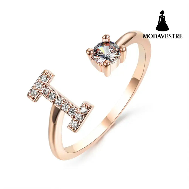 New Design Adjustable 26 Initial Letter Ring Fashion Jewelry For Women Simple Elegant Jewelry Rose gold / I