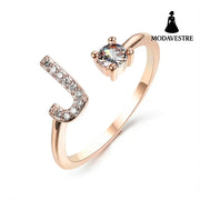 New Design Adjustable 26 Initial Letter Ring Fashion Jewelry For Women Simple Elegant Jewelry Rose gold / J