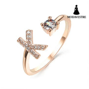 New Design Adjustable 26 Initial Letter Ring Fashion Jewelry For Women Simple Elegant Jewelry Rose gold / K