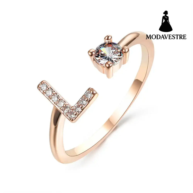 New Design Adjustable 26 Initial Letter Ring Fashion Jewelry For Women Simple Elegant Jewelry Rose gold / L