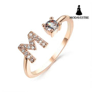 New Design Adjustable 26 Initial Letter Ring Fashion Jewelry For Women Simple Elegant Jewelry Rose gold / M