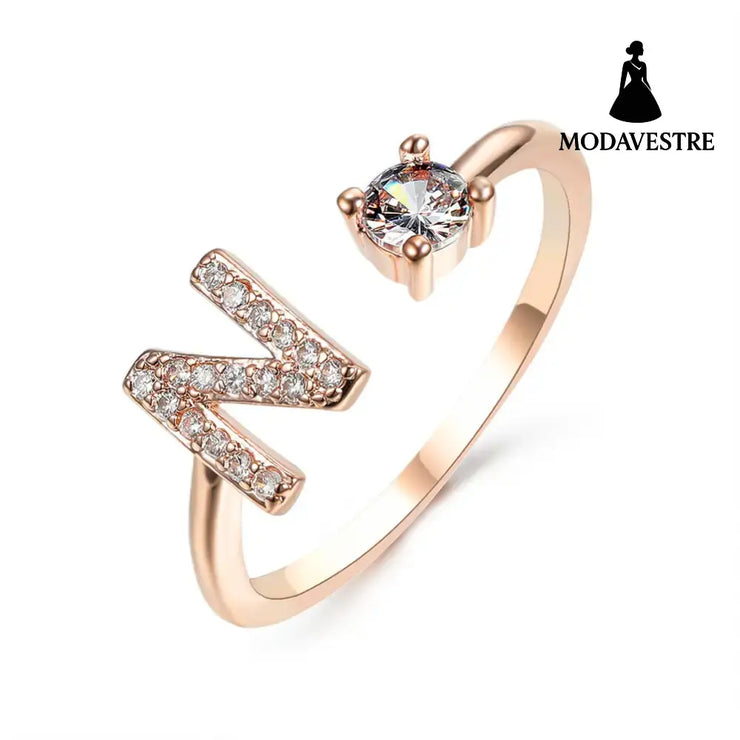 New Design Adjustable 26 Initial Letter Ring Fashion Jewelry For Women Simple Elegant Jewelry Rose gold / N