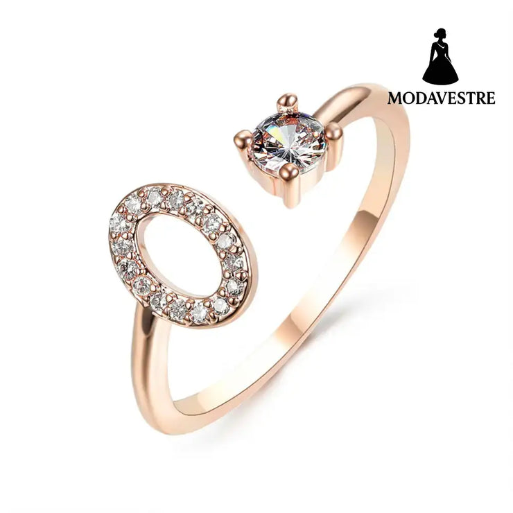 New Design Adjustable 26 Initial Letter Ring Fashion Jewelry For Women Simple Elegant Jewelry Rose gold / O