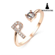 New Design Adjustable 26 Initial Letter Ring Fashion Jewelry For Women Simple Elegant Jewelry Rose gold / P