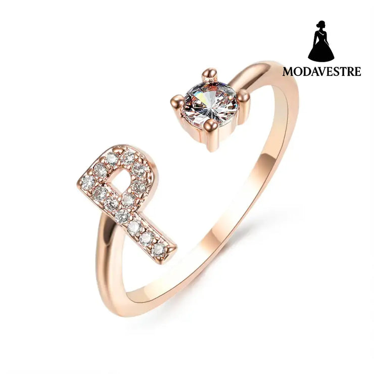 New Design Adjustable 26 Initial Letter Ring Fashion Jewelry For Women Simple Elegant Jewelry Rose gold / P
