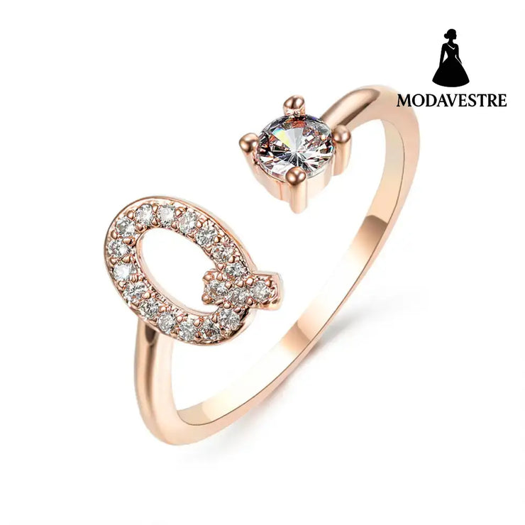 New Design Adjustable 26 Initial Letter Ring Fashion Jewelry For Women Simple Elegant Jewelry Rose gold / Q
