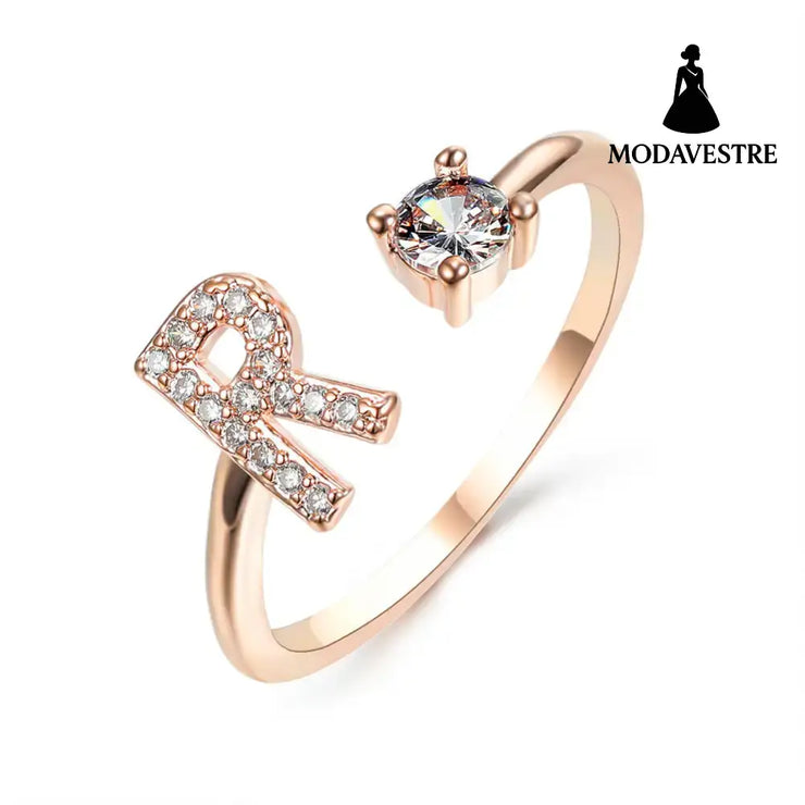 New Design Adjustable 26 Initial Letter Ring Fashion Jewelry For Women Simple Elegant Jewelry Rose gold / R