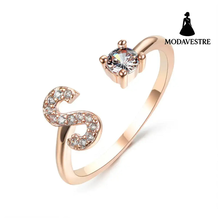 New Design Adjustable 26 Initial Letter Ring Fashion Jewelry For Women Simple Elegant Jewelry Rose gold / S
