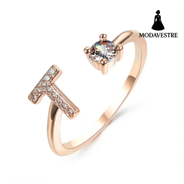 New Design Adjustable 26 Initial Letter Ring Fashion Jewelry For Women Simple Elegant Jewelry Rose gold / T