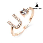 New Design Adjustable 26 Initial Letter Ring Fashion Jewelry For Women Simple Elegant Jewelry Rose gold / U