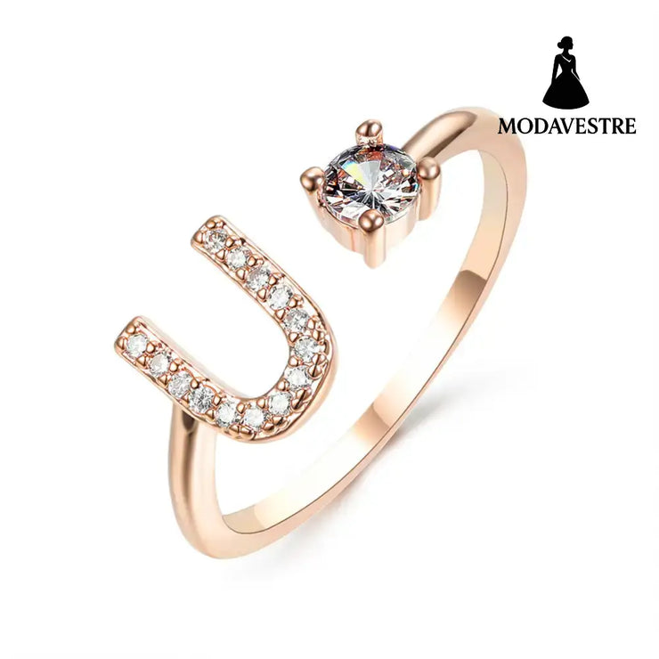 New Design Adjustable 26 Initial Letter Ring Fashion Jewelry For Women Simple Elegant Jewelry Rose gold / U