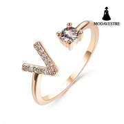 New Design Adjustable 26 Initial Letter Ring Fashion Jewelry For Women Simple Elegant Jewelry Rose gold / V