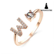 New Design Adjustable 26 Initial Letter Ring Fashion Jewelry For Women Simple Elegant Jewelry Rose gold / W