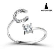 New Design Adjustable 26 Initial Letter Ring Fashion Jewelry For Women Simple Elegant Jewelry Silver / C