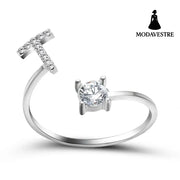 New Design Adjustable 26 Initial Letter Ring Fashion Jewelry For Women Simple Elegant Jewelry Silver / T