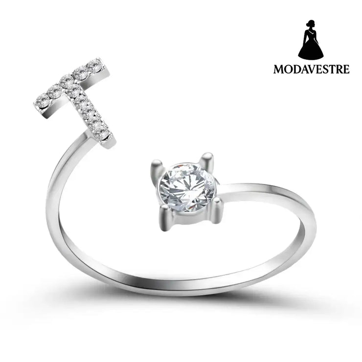 New Design Adjustable 26 Initial Letter Ring Fashion Jewelry For Women Simple Elegant Jewelry Silver / T
