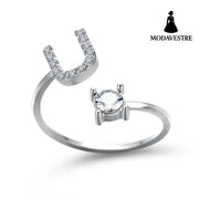 New Design Adjustable 26 Initial Letter Ring Fashion Jewelry For Women Simple Elegant Jewelry Silver / U