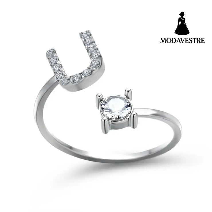 New Design Adjustable 26 Initial Letter Ring Fashion Jewelry For Women Simple Elegant Jewelry Silver / U