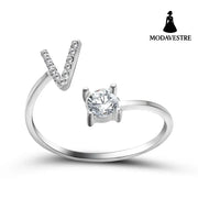 New Design Adjustable 26 Initial Letter Ring Fashion Jewelry For Women Simple Elegant Jewelry Silver / V