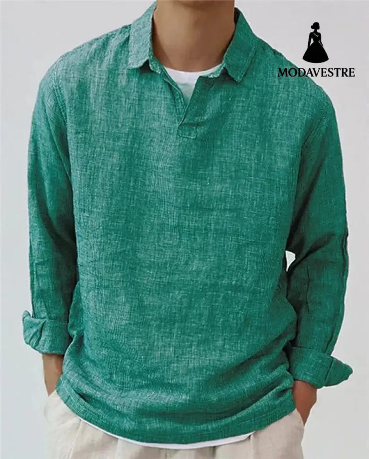 New Fashion Men’s Pullover Shirt Solid Color Long Sleeve Lapel Oversize Casual Top Tee 2023 Summer Clothing For Men