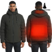 New Men Women Cotton Coat USB Smart Electric Heated Jackets Winter Thicken Down Hooded Outdoor Hiking Ski Clothing 7XL