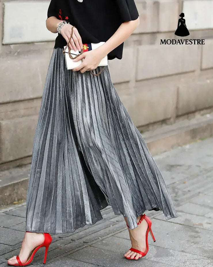 New Pleated Skirt Long Skirt