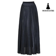 New Pleated Skirt Long Skirt Black / L