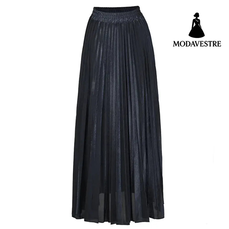 New Pleated Skirt Long Skirt Black / L