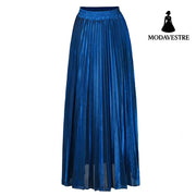 New Pleated Skirt Long Skirt Blue / L