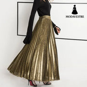 New Pleated Skirt Long Skirt Golden / L