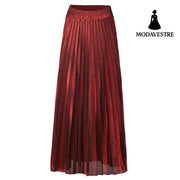 New Pleated Skirt Long Skirt Rouge / L