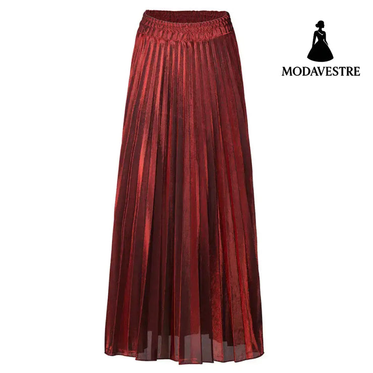 New Pleated Skirt Long Skirt Rouge / L