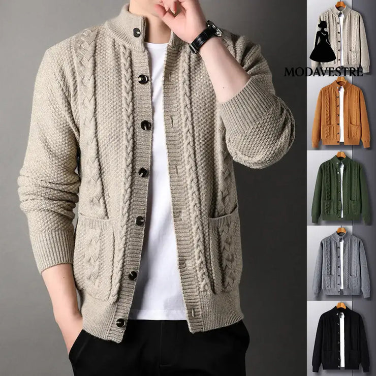 New Single-breasted Sweater With Pockets Fashion Jacquard Loose-fitting Cardigan Men Clothing Jumper