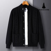 New Single-breasted Sweater With Pockets Fashion Jacquard Loose-fitting Cardigan Men Clothing M8513 Black / L Jumper