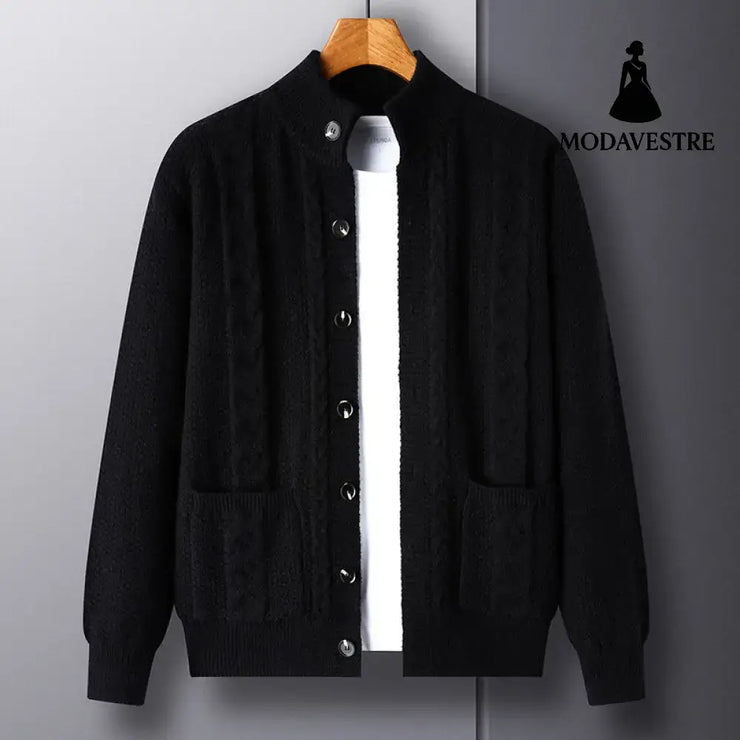 New Single-breasted Sweater With Pockets Fashion Jacquard Loose-fitting Cardigan Men Clothing M8513 Black / L Jumper