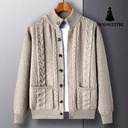 New Single-breasted Sweater With Pockets Fashion Jacquard Loose-fitting Cardigan Men Clothing M8513 Camel / L Jumper