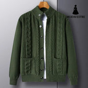 New Single-breasted Sweater With Pockets Fashion Jacquard Loose-fitting Cardigan Men Clothing M8513 Green / L Jumper