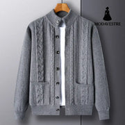 New Single-breasted Sweater With Pockets Fashion Jacquard Loose-fitting Cardigan Men Clothing M8513 Medium Gray / L