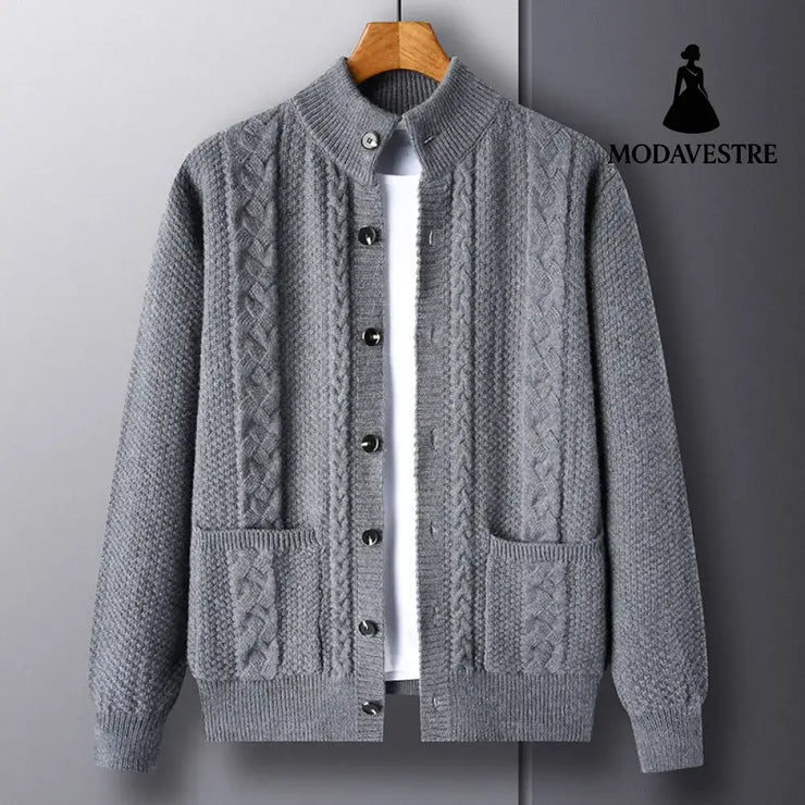 New Single-breasted Sweater With Pockets Fashion Jacquard Loose-fitting Cardigan Men Clothing M8513 Medium Gray / L