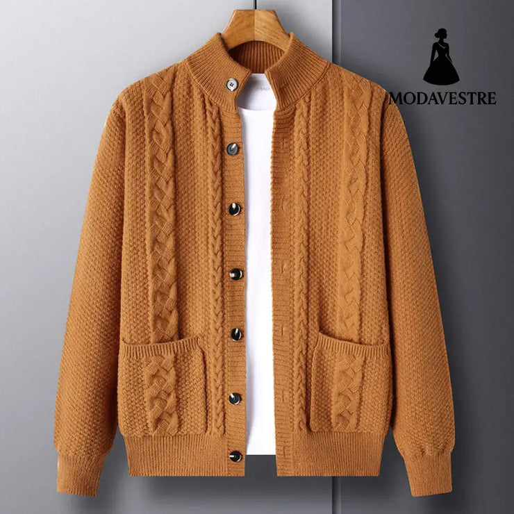 New Single-breasted Sweater With Pockets Fashion Jacquard Loose-fitting Cardigan Men Clothing M8513 Orange / L Jumper