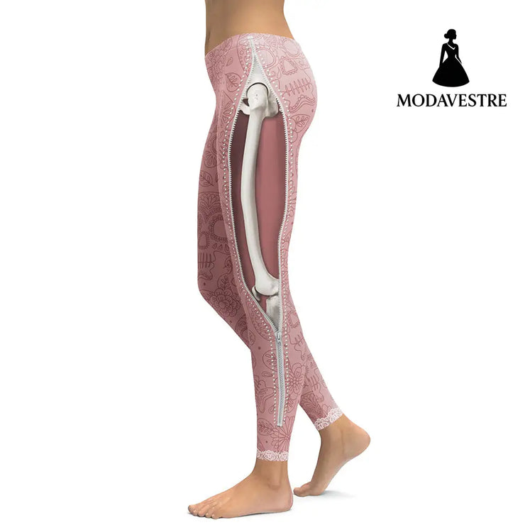 New Style Leggings Women Cool Muscle Legs Legging Zipper 3D Printing Leggins Pants High Waist Elasticity Legins - MODAVESTRE