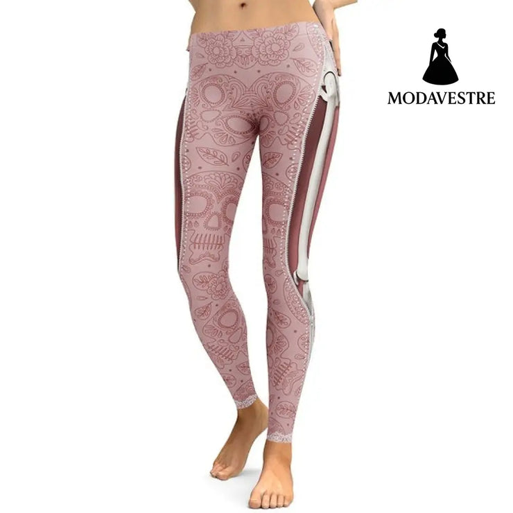 New Style Leggings Women Cool Muscle Legs Legging Zipper 3D Printing Leggins Pants High Waist Elasticity Legins - MODAVESTRE