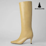 New Style Square Head Cowboy Boot Women Apricot / 35