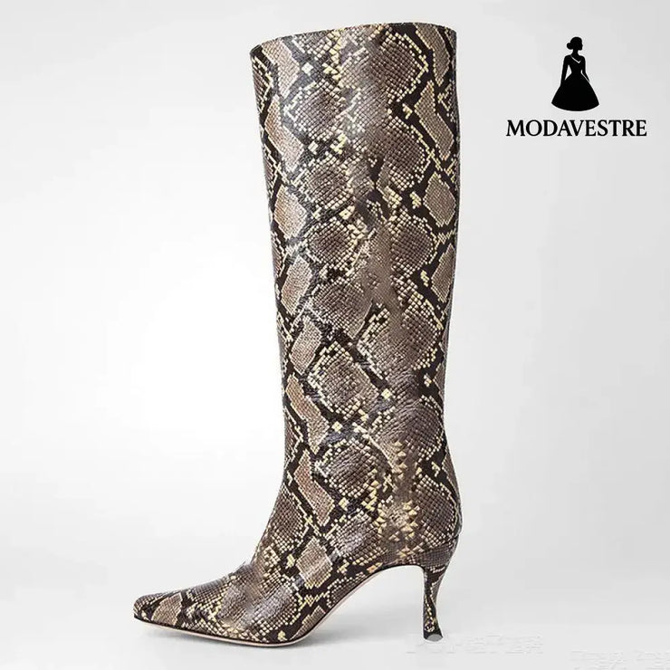 New Style Square Head Cowboy Boot Women Serpentine / 35