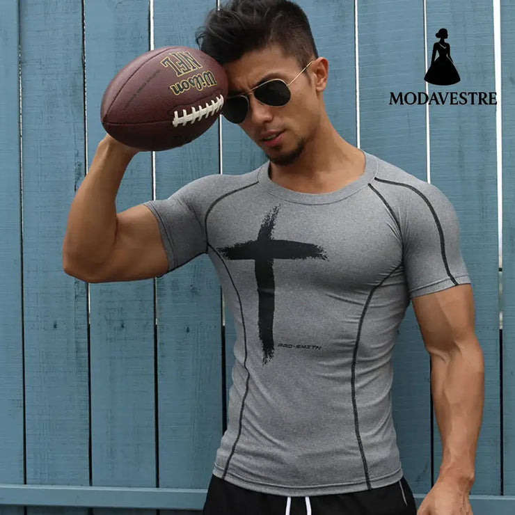 New Summer Casual Printing Tight-fitting Running Fitness Clothing For Men Light Grey / 2XL
