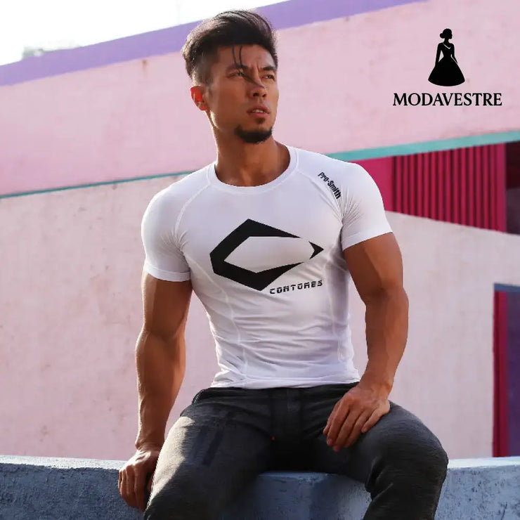 New Summer Casual Printing Tight-fitting Running Fitness Clothing For Men White / 2XL