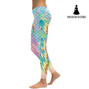New Summer Vivid Mermaid  Women Leggings Gradient Fish Scales Scales Digital Print Leggins Sporting Workout Pants - MODAVESTRE