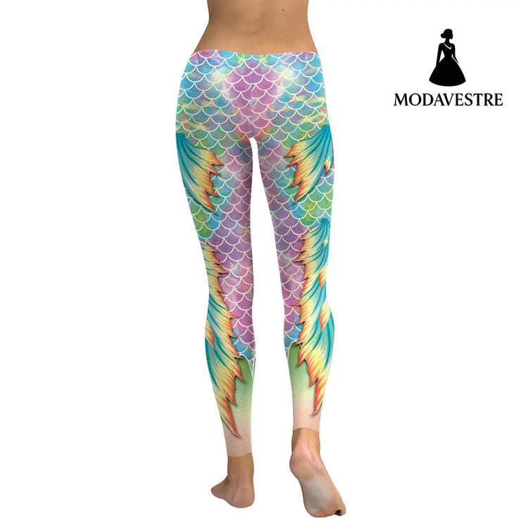 New Summer Vivid Mermaid  Women Leggings Gradient Fish Scales Scales Digital Print Leggins Sporting Workout Pants - MODAVESTRE