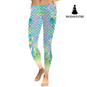 New Summer Vivid Mermaid  Women Leggings Gradient Fish Scales Scales Digital Print Leggins Sporting Workout Pants - MODAVESTRE